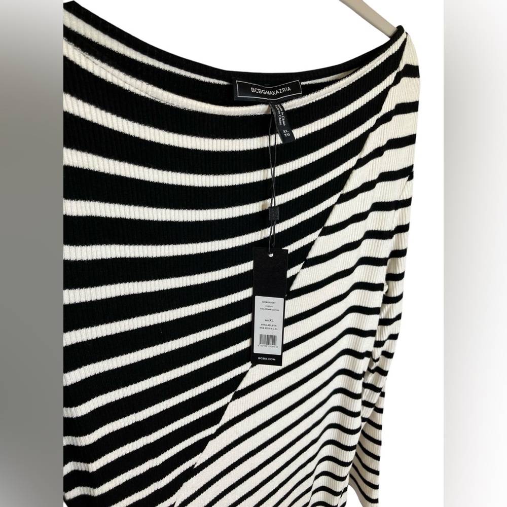 BCBG nwt cream & black striped casual dress thick xl - Picture 2 of 4